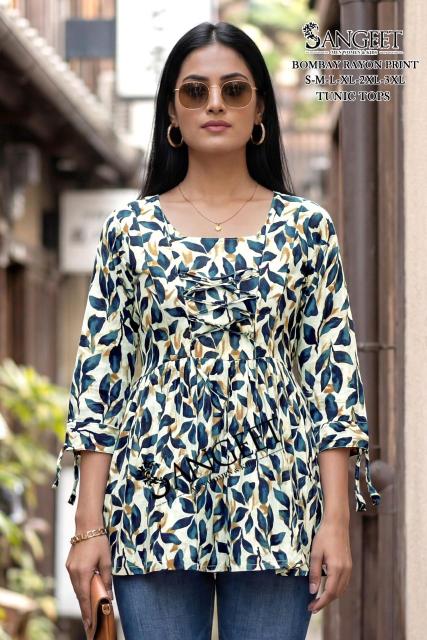 Sangeet bombay rayon print short top kurtis online wholesaler